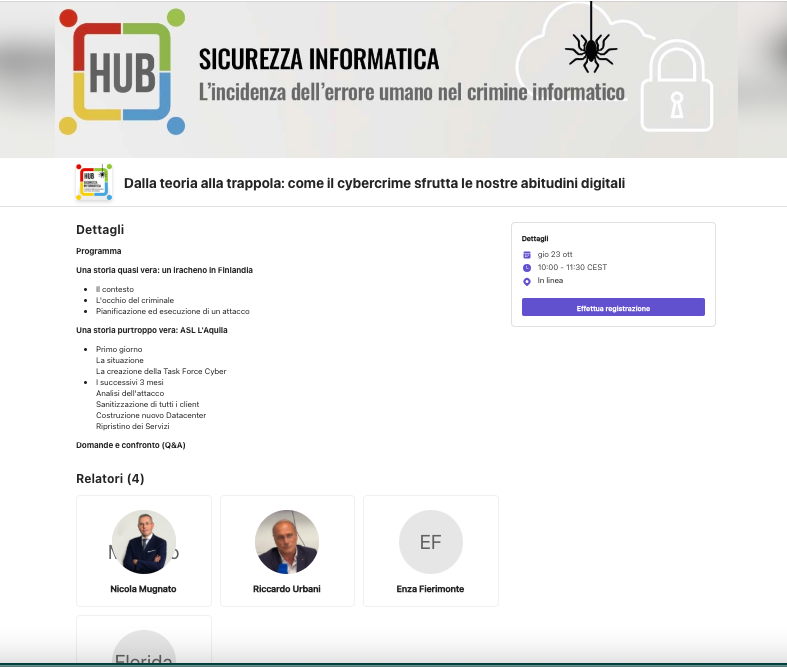 Immagine che riassume il programma del primo webinar
